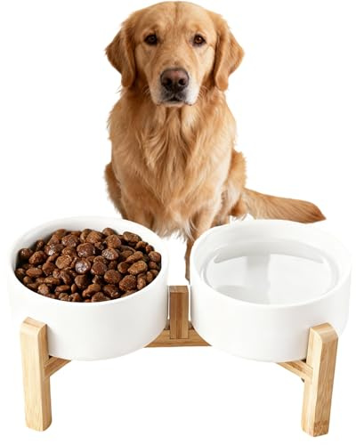 Xtrillogen 2 x 850ml Hundenapf Erhöht, Hundenapf Keramik mit 15,5 cm Ständer,Futternapf Hund Erhöht für Kleine Bis Mittlere Hunde,Doppelt Fressnapf Hund,Hunde Napfset für Futter und Wasser (Weiß)
