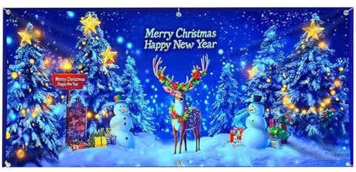 Christmas Garage Door Banner, Full-Coverage Design, 400x180x0.5cm, Merry Christmas Blacklights Tapestry Neon, C-hristmas Garage Door Cover Cartoon, Easy Setup, For Porches, Patios, And Yards