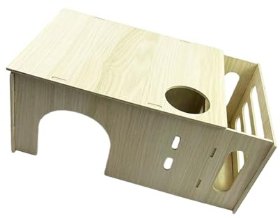 XAGMODSHN Casetta per Piccoli Animali in Legno Naturale con Mangiatoie E Portabottiglie per Cincillà Conigli Rifugio per Conigli