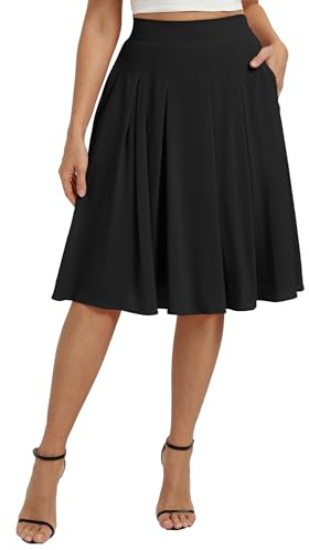 Belle Poque Elegante falda midi de talle alto acampanada básica plisada para mujer, faldas de patinador con bolsillos
