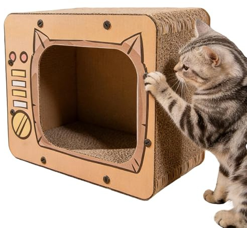 Kattklöshus – TV-formad korrugerad säng – katt kartong hus klösbräda, för matta soffa möbelskydd kattunge kanin små djur tristess