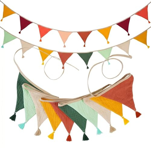 SHIFANQI 20Pcs Fabric Bunting, Double Sided 5.2m Cotton Bunting, Triangle Garland Fabric Banner for Vintage Themed Wedding Afternoon Tea Garden Party & Outdoor Decor