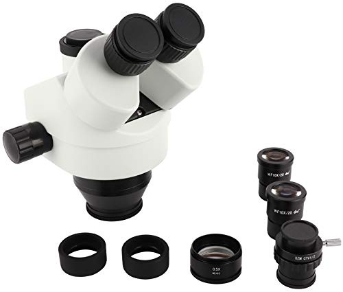 Microscope Lens Eyepiece Set Trinocular 7X 45X Zoom Magnification Ultra Wide Angle High Resolution Stereo Microscope Accessory for Laboratory Research Glass Material White Color (With 0.5X objective