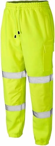 Men’s Hi Vis Work Trousers High Visibility Safety Pants Elasticated Waist, Durable Polyester CottonCargo Workwear for Construction & Outdoor Use (UK, Alpha, XL, Regular, Regular, Yellow)