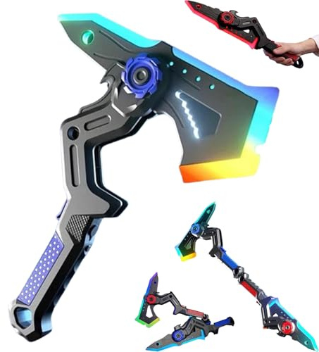 GUUZETU Interstellar Spark Battle Blade Lama Luminosa a LED a Doppia modalità, Giocattolo fantascientifico trasformante Ascia da Battaglia, 7 Cambi di Colore, Commutazione con Un Pulsante (Blue)