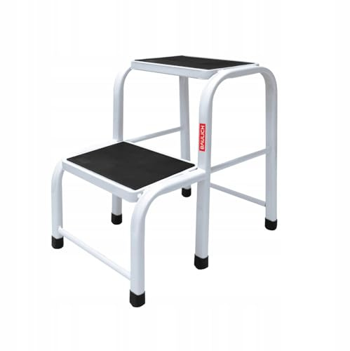 BAULICH – Tabouret Escabeau – Plateforme a 2 Marches – Pour La Maison, La Cuisine, L'atelier, L'armoire, Le Bureau – Charge Maximale 150kg – Plateforme et Pieds Antidérapants – Stable et Léger – Blanc