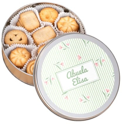 Made In Gift | Lata de Galletas Personalizada Día de la Madre | Regalo Original con Texto para Mamá y Abuela | Galletas de Mantequilla | Regalo Día de la Madre (Flores coquette)
