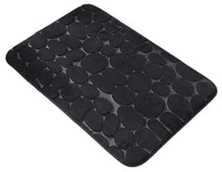 QHMMDCN Badematte 1 Stück Kopfsteinpflaster-Badematte – Steinstruktur, schnell wasserabsorbierend, rutschfest, waschbar, dick, weich und bequem, Teppich for das Bad(Black,40cmx60cm)