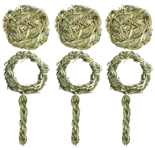 Kichvoe Pet Teeth Grinding Toy 9 Piece Grass Rings for Hamsters Guinea Pigs | Natural Green Chewing Loops, Molar Snack Plaything, Supports Fun and Exercise, Suitable for Small Animal Cages