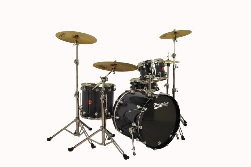 Premier Drums Genista Series 4289977BXL 4-Piece Maple Modern Legend 22 Shell Pack, Drum Set (Solid Black Lacquer)