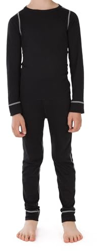 CFLEX Kinder Ski- & Thermowäsche Set - Warme Unterwäsche Langarm POLARDRY - Schwarz-Grau 122-128