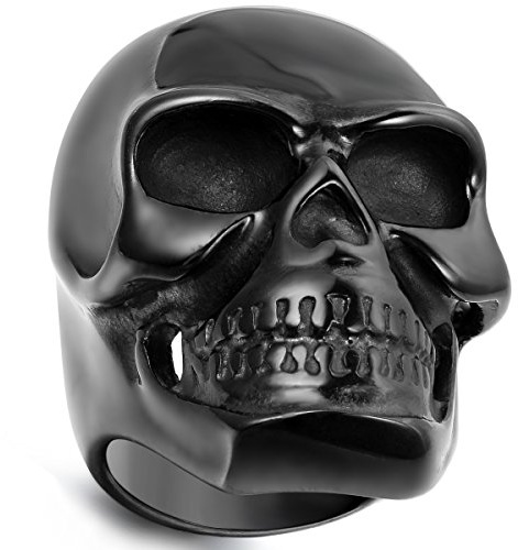 Flongo Herren Ring, Männer Ringe Silber Ton Totenkopf Schädel Retro Punk Biker Bandring Siegelring Daumenring Bequemlichkeit Passen Herren-Accessoires