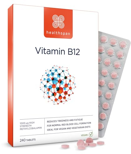 Healthspan Vitamin B12 1,000µg | 240 Tablets | Immune Support | Tiredness & Fatigue | One-A-Day Tablet | Easy to Swallow | Vegan