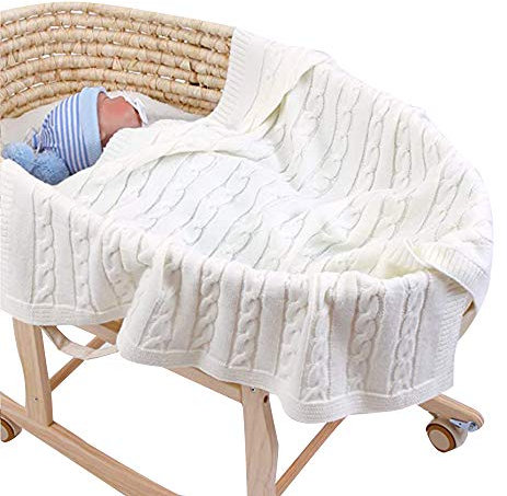 Coperta in maglia per neonati e ragazze, traspirante, ultra morbida e quadrata, sacco nanna per passeggini o letti (beige, 100x80 cm)