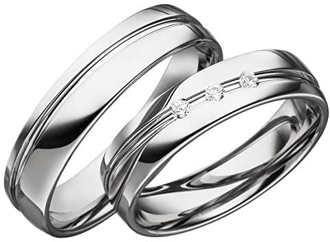 JC Trauringe 2 x Eheringe 925 Silber PAARPREIS inkl. Diamant und Gravur Ehe-ringe Verlobungs-ringe Brillant Heiraten Wedding Rings Partnerringe Platin Gold Weißgold S052