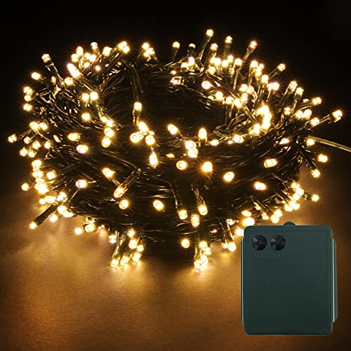YOSION LED Batterie Lichterkette Kette Batteriebetrieben 8 Modi und Timer Leuchte Dekoratives Beleuchtung Grünes Kabel (Warmweiß, 200LEDs)