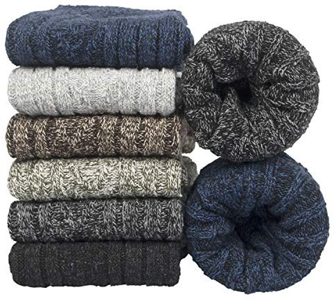 YSense Beau 6 paires Chaussettes Homme Hiver en Mérinos Laine Chaude Épaisses Douces Coton Chaudes Classiques Chaussettes