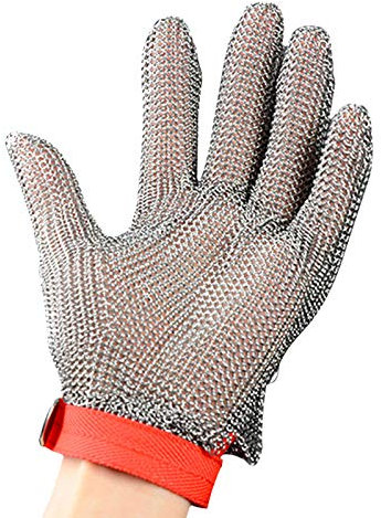 Schnittfeste Handschuhe 304 Stahldrahtgeflecht Anti-Schneidhandschuhe, Gartenarbeit Metzgerei Glasfabrik Arbeit Sicherheit Schutzhandschuhe Mit Verstellbarer Schnalle, 5 Größen (Size : X-Large)