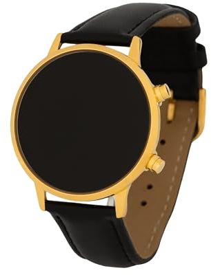 Marschall Senso Smart I S-BG I Deutsch sprechende Uhr mit Touch Glas I Einfache Bedienung I Alarmfunktion I Perfekt für Senioren, Blinde und Demenzkranke I Goldfarben mit Lederarmband