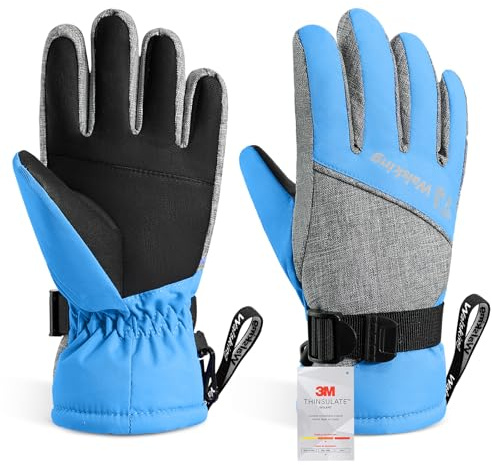 WALSKING Kids Ski Gloves-3M Thinsulate Waterproof Cold Weather Winter Snow Gloves for Skiing,Snowboarding-Fits Boys and Girls Youth