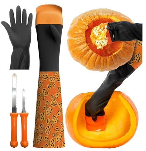 Halloween Moments Kürbisschaber-Handschuh – Bekannt aus dem Shark Tank – Sauberes und lustiges Kürbis-Schnitzset – Schnitzen und reinigen Sie Jack-O-Lantern Guts mit Leichtigkeit und keine Unordnung