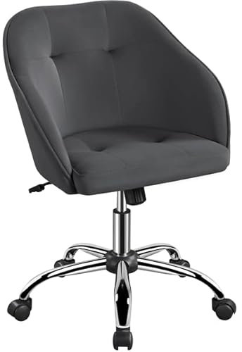 Yaheetech Sedia/Poltroncina Ufficio Scrivania in Velluto Imbottita Girevole a Rotelle Ergonomica Reclinabile Altezza Regolabile Portata 136 kg Grigia