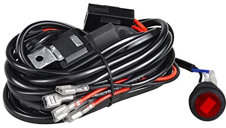 AUXTINGS 3 metri 40A 12V Relè Pulsante rosso universale Cablaggio Kit per cablaggio LED Barra luminosa con interruttore acceso/spento per luci a fendinebbia a LED,2 connettore