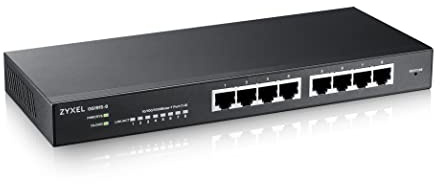 Zyxel 8 Port Network Ethernet Switch | Smart Managed Gigabit | GS1915-8 | 8x GbE RJ-45 Ports, Fanless, NebulaFlex, VLAN, QoS, IGMP Snooping, Wall Mount Kit Included, Compact Desktop Design