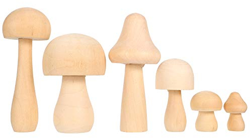 FOMIYES Holzpilze Bemalen, Holz Pilz SetNatürliche, Mushroom Decor, Pilz-Set aus Holz für Dekor 6 Stück