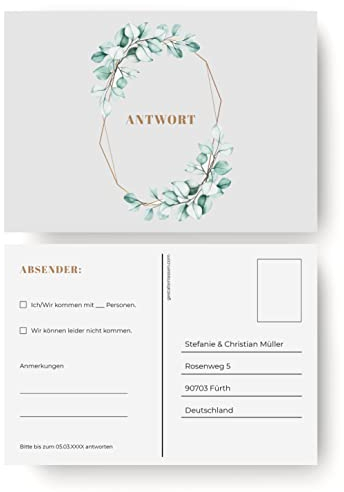 (10 x) Antwortkarten Hochzeit Hochzeitskarten Antwort Postkarte Einladung - Boho