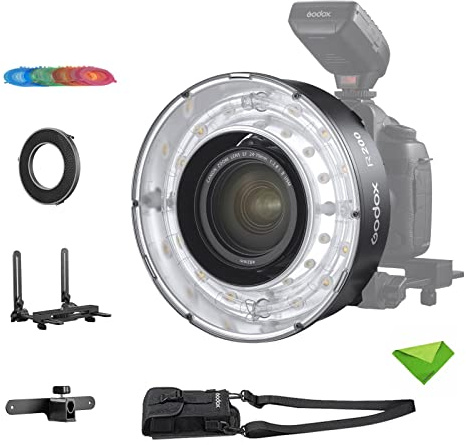 Godox R200 Ring Flash Head for AD200 AD200 Pro 200Ws 5800±200K with Modeling Lamp for Portrait Shooting, Macro Shooting, Medical Shooting, Dental Shooting, etc with Color Gels and R200-HC30 Honeycomb