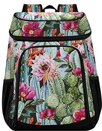 Aquarell Kaktus Blumen Rosen Kühlrucksack Wiederverwendbar Große Kapazität Isolierte Rucksack Kühltasche für Picknick Wandern Camping Angeln
