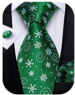 DiBanGu Corbatas de Navidad para Hombre Corbata de Patrón Festivo Pañuelo de Bolsillo Gemelos Conjunto Corbatas de Fiesta Navideña y Vacaciones con Caja de Regalo, Taille unique