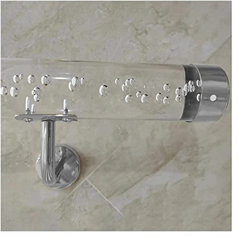 WAHHWF Clear Acrylic Handrail for Stairs - 3ft/4ft/5ft/6ft/10ft/12ft/14ft/20ft Non-Slip Transparent Crystal Indoor Stair Handrails Complete Kit for Walls (Color : Silver bracket, Size : 220cm(7.2ft))