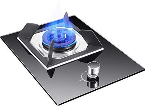 IBOWZ Placa de Gas Encimera De Gas para Cocina De Mesa Quemador De Vidrio Incorporado De 4.5KW, con FFD Y Soporte De Olla Antideslizante De Esmalte Cuadrado, Fácil De Limpiar, Compatible con Todos