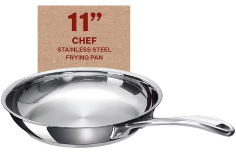 Alva Chef Non-Toxic Stainless Steel Frying Pan – 11 Inch Skillet with Triple-Layer Base, PFAS/PFOA Free, Induction Compatible, Dishwasher Safe, Stay-Cool Handle – Even Heat Cooking