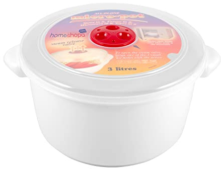 HOMESHOPA Plastic Microwave Heating Food 3 Litre Cooking Pot Container with Ventilated Lid & Steam Release Vent, Round Microwave Bowls, Kitchen Air-tight, Dishwasher, Freezer Safe