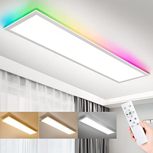 LED Panel 120x30 Dimmbar, LED Deckenleuchte RGB mit Fernbedienung, 40W 4400LM Tageslichtlampe Deckenpanel, 3000K-6500K Lampe Lichtpanel als Wohnzimmerlampe, Schlafzimmerlampe, Bürodeckenleuchten usw.