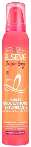 L’ORÉAL PARIS - Mousse Ondulations Texturisante - Cheveux Longs - Définition 48H - Vitamines B3 et Huile de Ricin - Sans Effet Carton - Elseve Dream Long - 200 ml