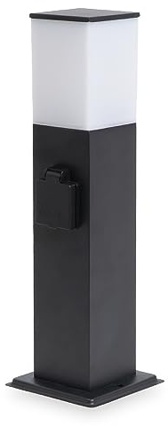 HOFTRONIC - Rustic S - Presa esterna - 2 prese - Impermeabile IP44 - Colonna di presa 42 cm - Nero - Attacco E27 - Lampada LED con presa elettrica - Colonna di presa