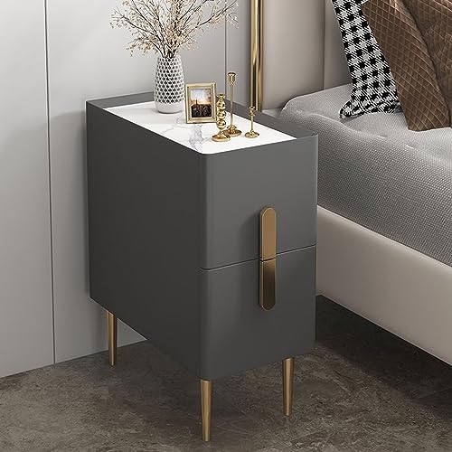 BOKNI Schmaler Nachttisch, 2 Schubladen, Modern, Metall, Holz, D, 30 cm