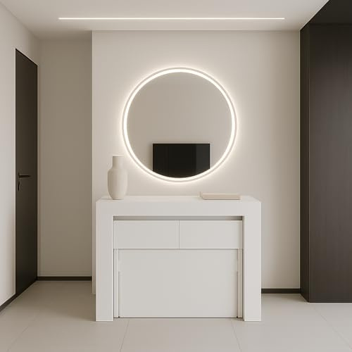 VE.CA - Tavolo Allungabile con 2 Panche, Made in Italy - Kit Karen Console Allungabile fino a 3 Metri, 14 Posti - Arredo Moderno da Sala da Pranzo, Salvaspazio (Bianco Laccato Lucido, KIT)