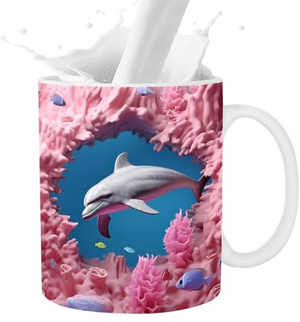 3D Delphin Kaffeetasse – 3D flach lackierte Keramik Kaffeebecher | Kaffeemassen Neuheit Kaffee-Becher 3,25 Tassen Keramik Delphin Dekor für Kaffee Milch Tee-Liebhaber Bellv