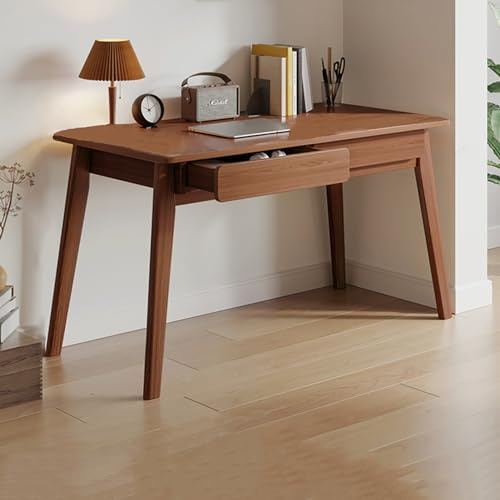 NCLOYN Moderner Computertisch mit 2 Schubladen und Massivholzbeinen, Schreibtisch für Kleine Räume, Stabiler Pc-arbeitstisch für Arbeitszimmer, Schminktisch für Schlafzimmer