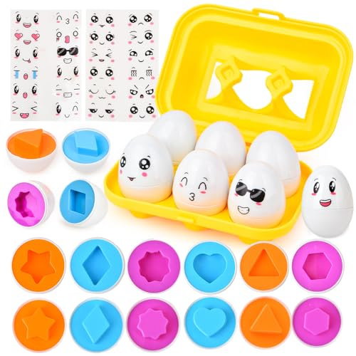 JoyGrow Uova di Abbinate Colore e Forma Riconoscimento 6PCS Montessori Uova Plastica Giocattoli Educativi per Bambini Abbinamenti Regalo Natale Viaggio Regalo Apprendimento Educativo
