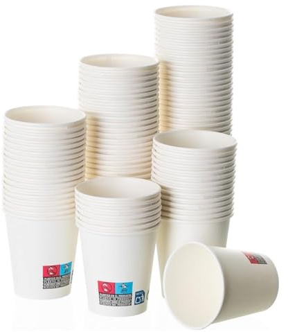 200 vasos desechables de cartón biodegradable blanco de 200 cc | Para café, infusiones o agua. Adecuados para celebraciones y oficina. Resistentes y compostables.