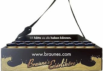 Hochwertiger Bauchladen mit Braune’s Eierlikör – 54 Gläschen à 25 ml (14% vol.) – Verschiedene Sorten – Perfekt für JGA, Junggesellen- & Junggesellinnenabschied - Gaumenfreude