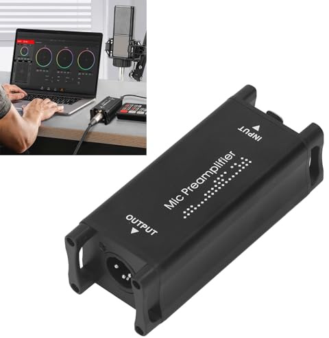 Jectse Amplificateur Audio de Préampli de Microphone, Préamplificateur de Micro Dynamique à Alimentation Fantôme 48 V à Gain de 25 DB avec Sortie XLR, Préampli de Microphone en Ligne