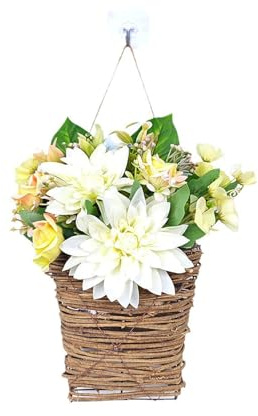 Front Door Hanger Basket Wreath, Wildflowers Door Hanging Basket Wreath, Spring and Summer Door Hanging Flower Basket Flower Wreath Home Decoration Flower Door Hanging Basket (B)