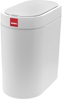 Sensio Home 5 Liter wasserdichter Mülleimer mit Bewegungsmelder, Mülleimer mit automatischem Deckel, automatischer Mülleimer für Schlafzimmer, Küche, Bad, Wohnzimmer, Büro, weiß mit grauem Rand